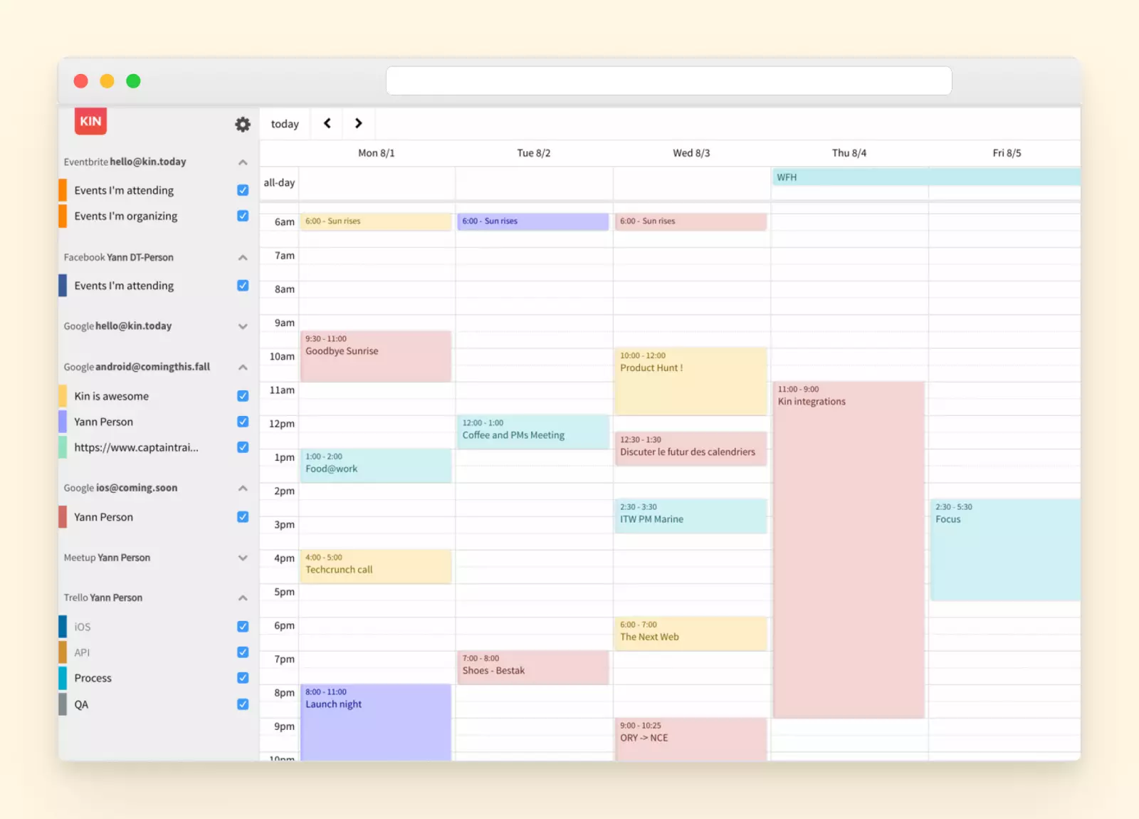Kin calendar integration monthly view