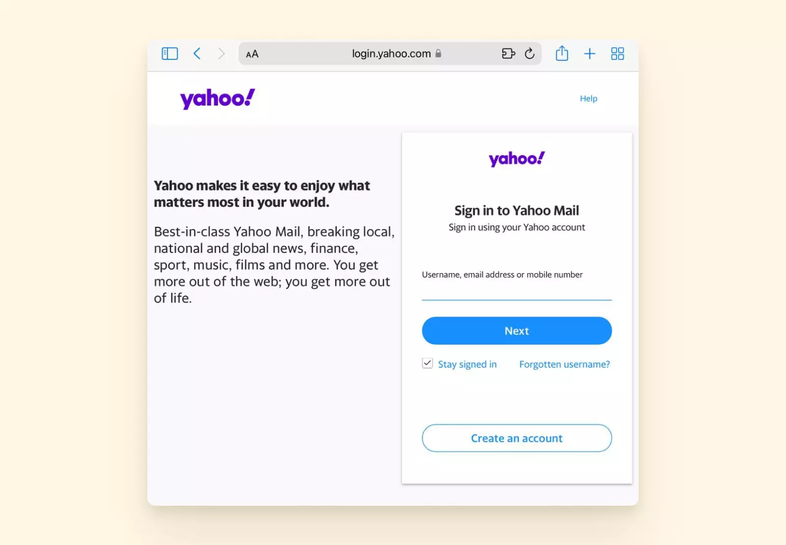 Yahoo sign-in interface