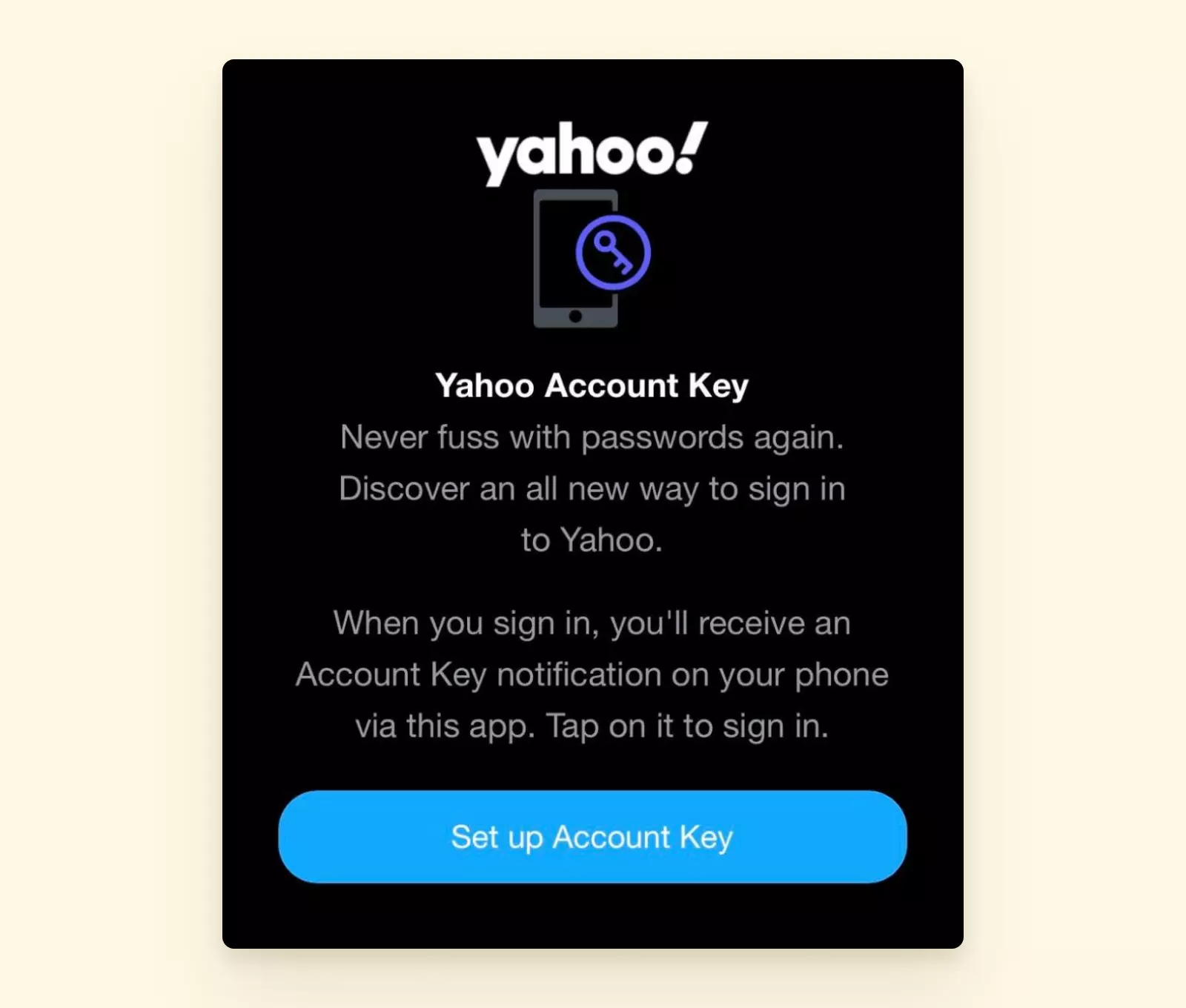 Yahoo account key information window