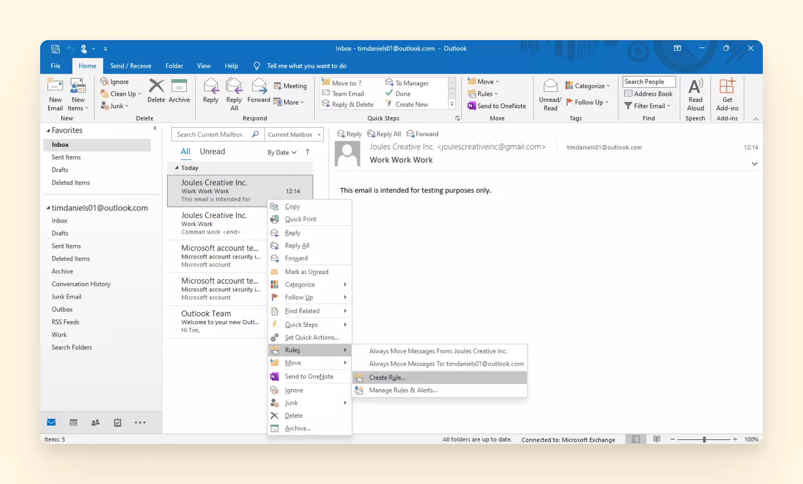 Outlook desktop email inbox