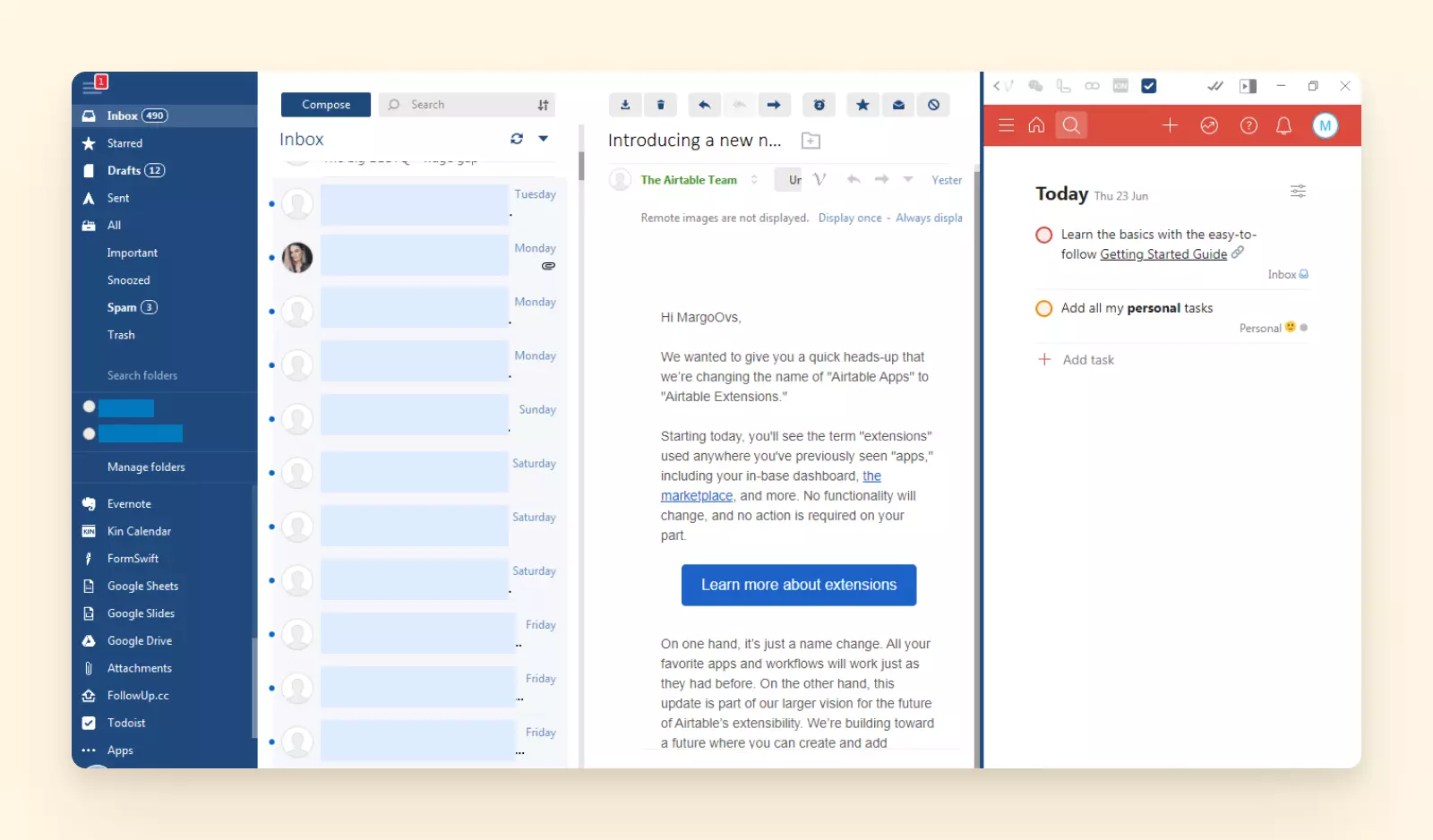 Todoist tasks in inbox sidebar