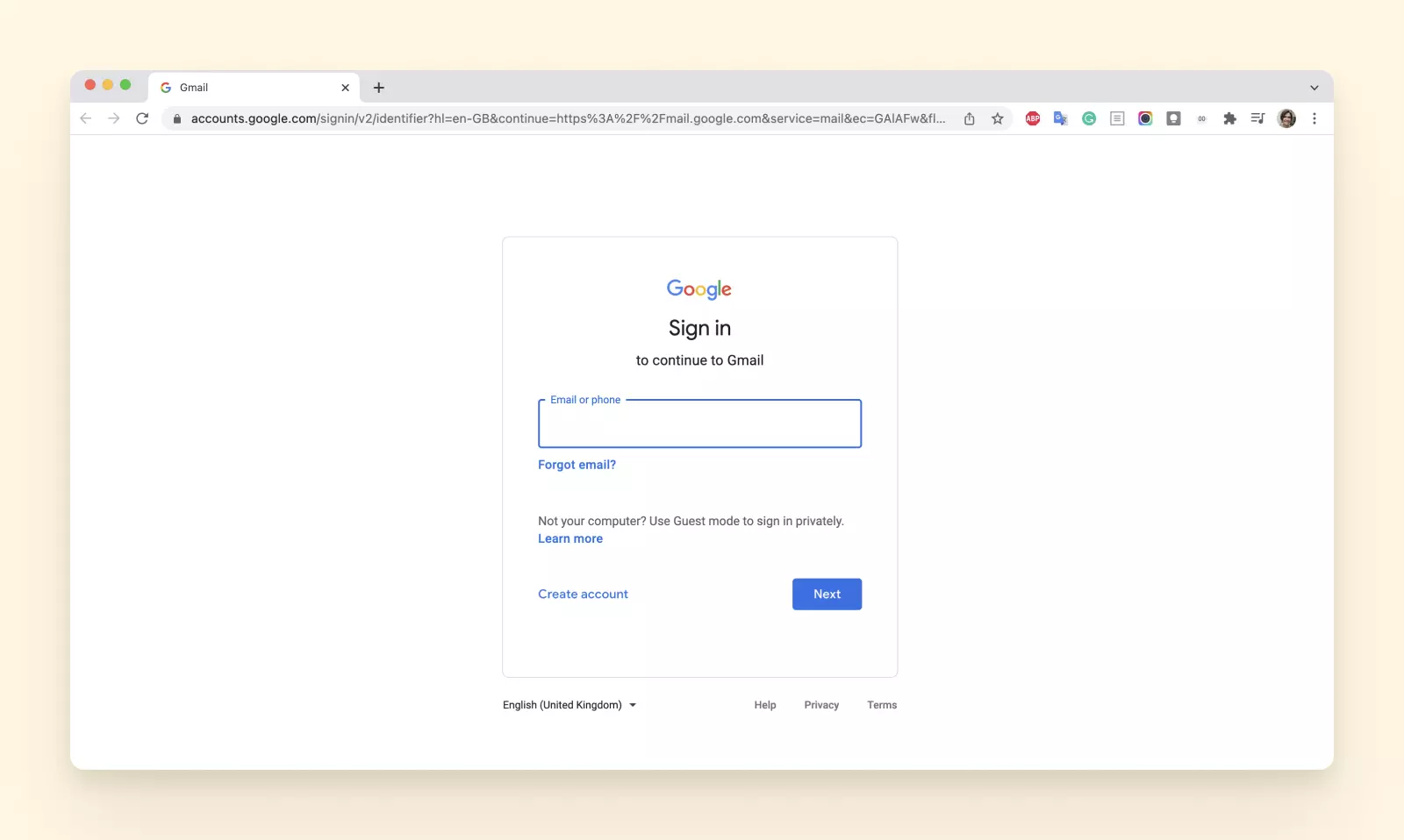 Google sign-in interface