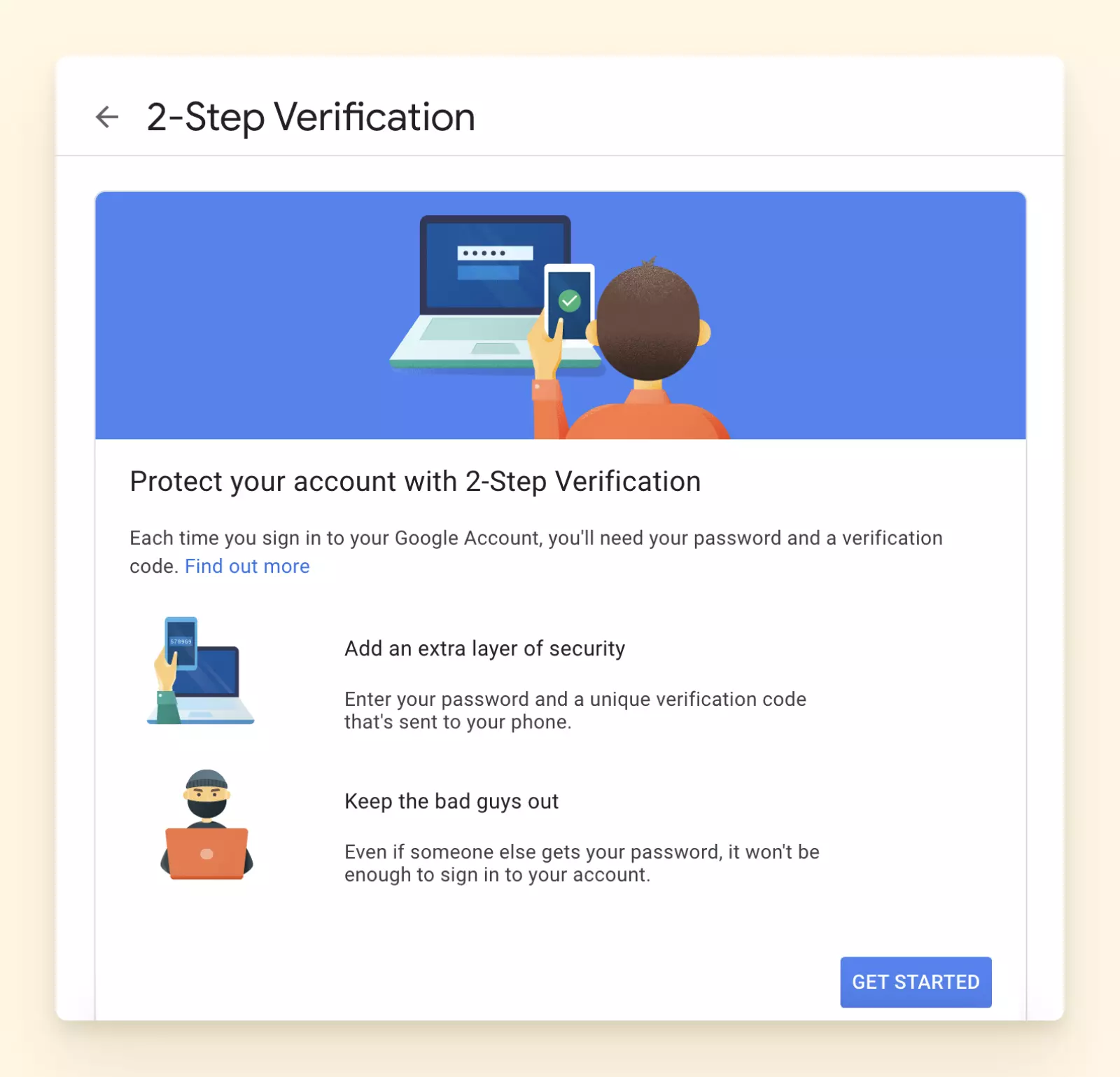 The process of enabling 2-step verification
