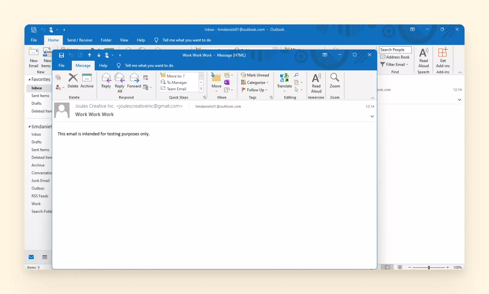 Email window in Outlook desktop