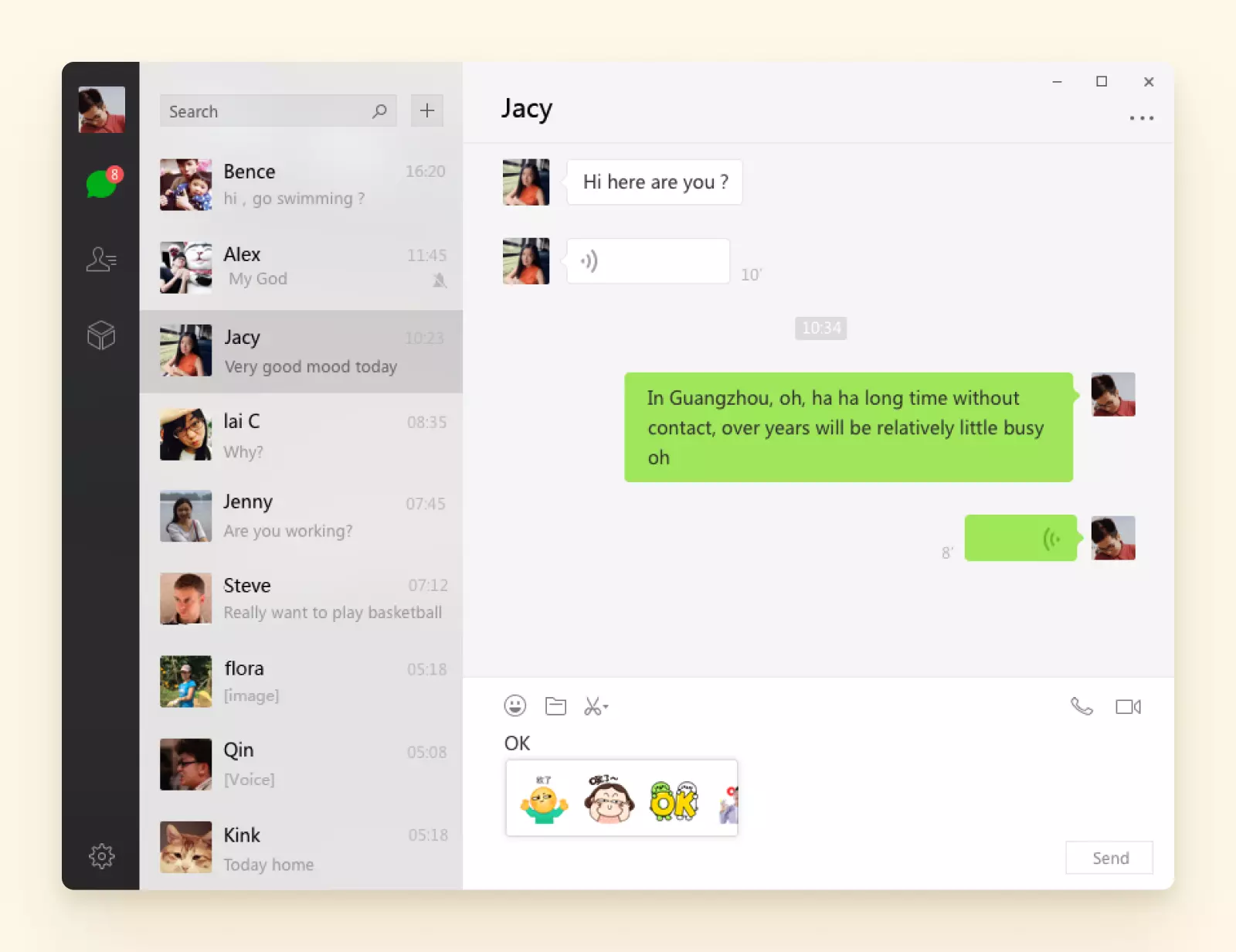 WeChat messaging from inbox sidebar