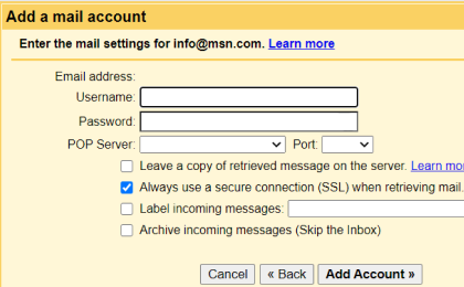 Step 5: Step 5: To configure Outlook.com On Gmail, Enter the following information to complete the email settings.