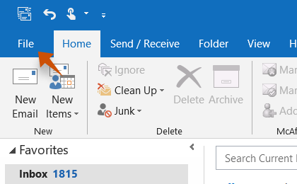 Step 1: To configure Yahoo.com on Outlook, Click on the File tab in the upper-left corner of the Outlook window.