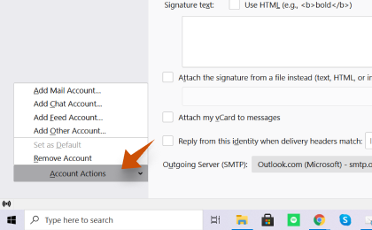 Step 2: Step 2: To configure Office365 on Thunderbird, In the bottom left corner, click Account actions and Add Mail Account...