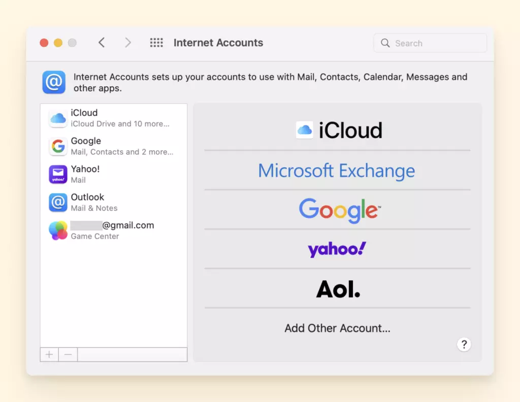 Adding an account on Mac