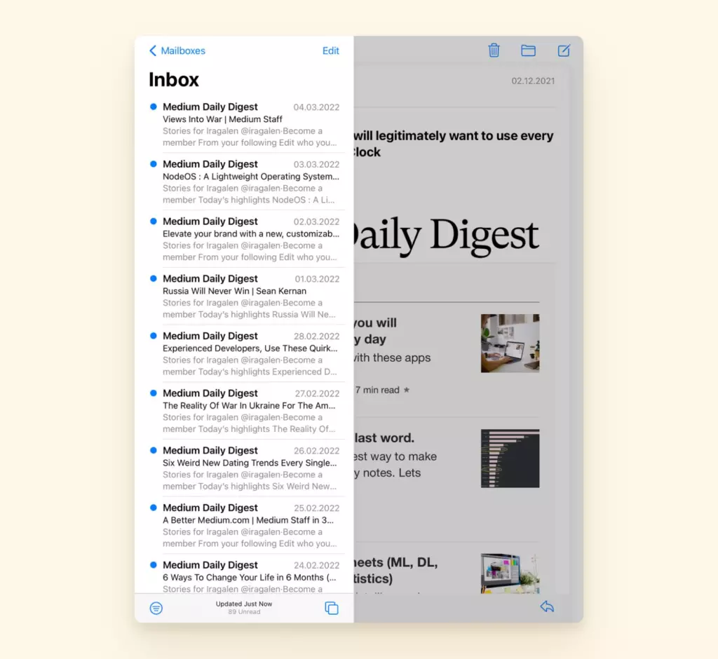 iPad Mail interface