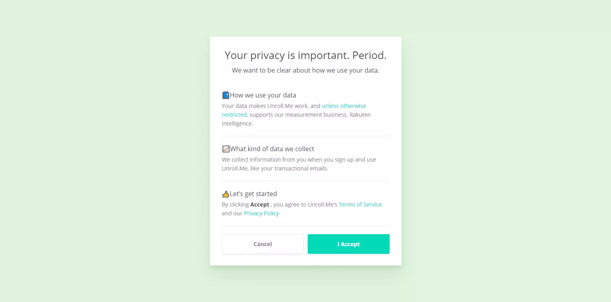 Unroll.me data privacy notice