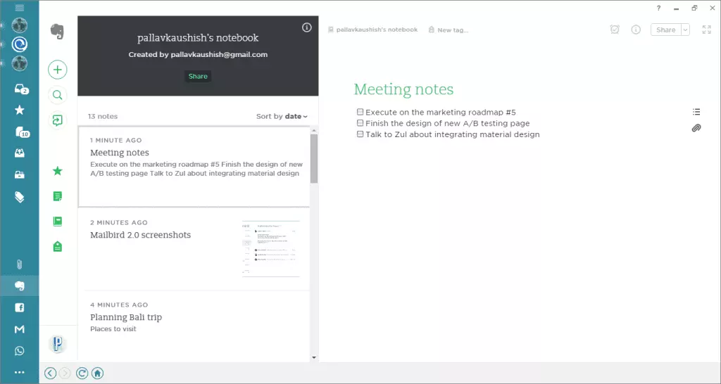 Make email notes in Evernote