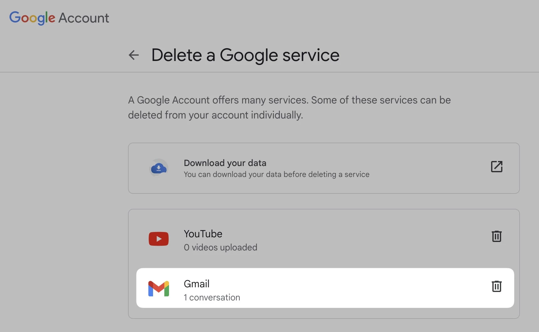 Gmail App Deletion Tab