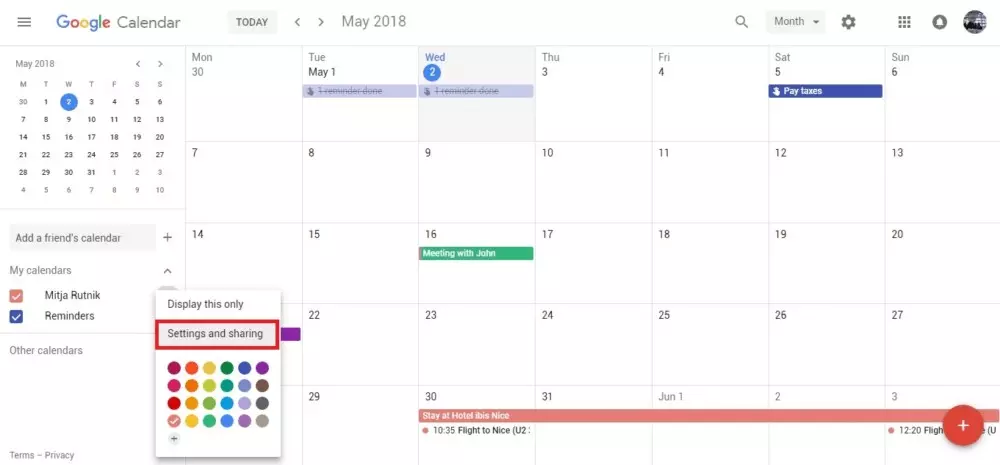 Google calendar sharing settings