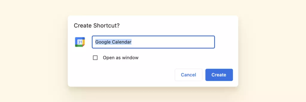 Calendar shortcut name