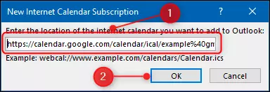 Google calendar subscription in Outlook