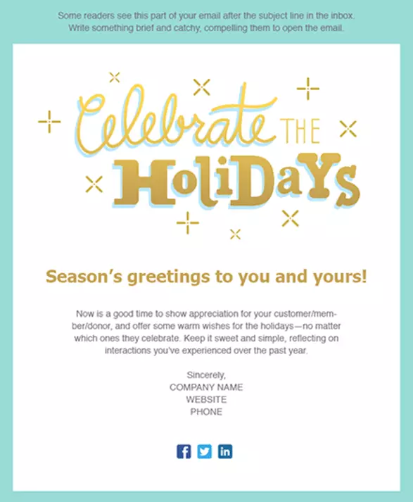 A preview of a happy holidays email template