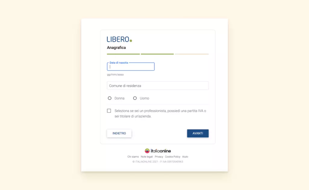 Libero Mail account registration