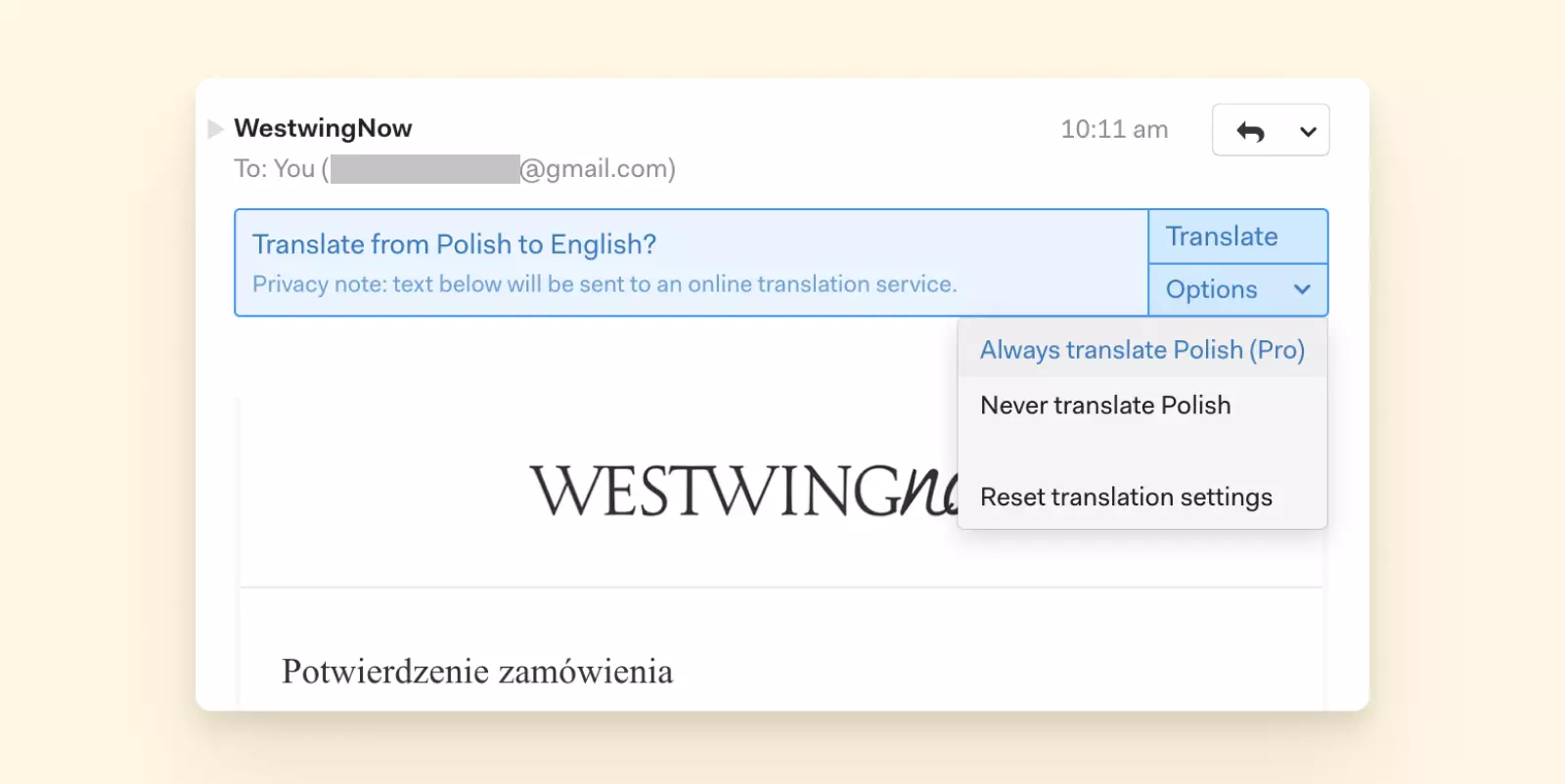 Mailspring In-built translator
