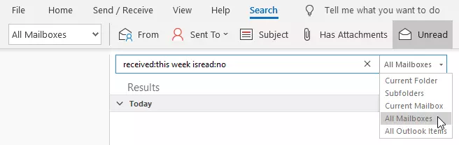 Create search for Outlook combined inbox
