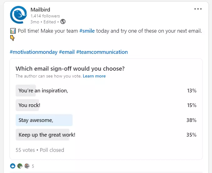 Mailbird poll from Linkedin