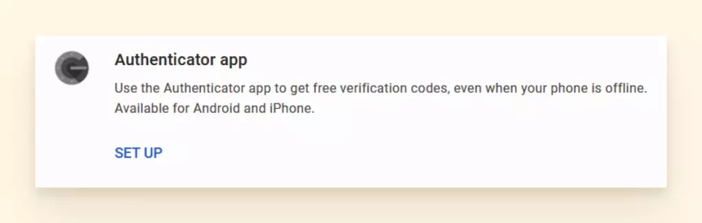 screenshot of authenticator app set up 