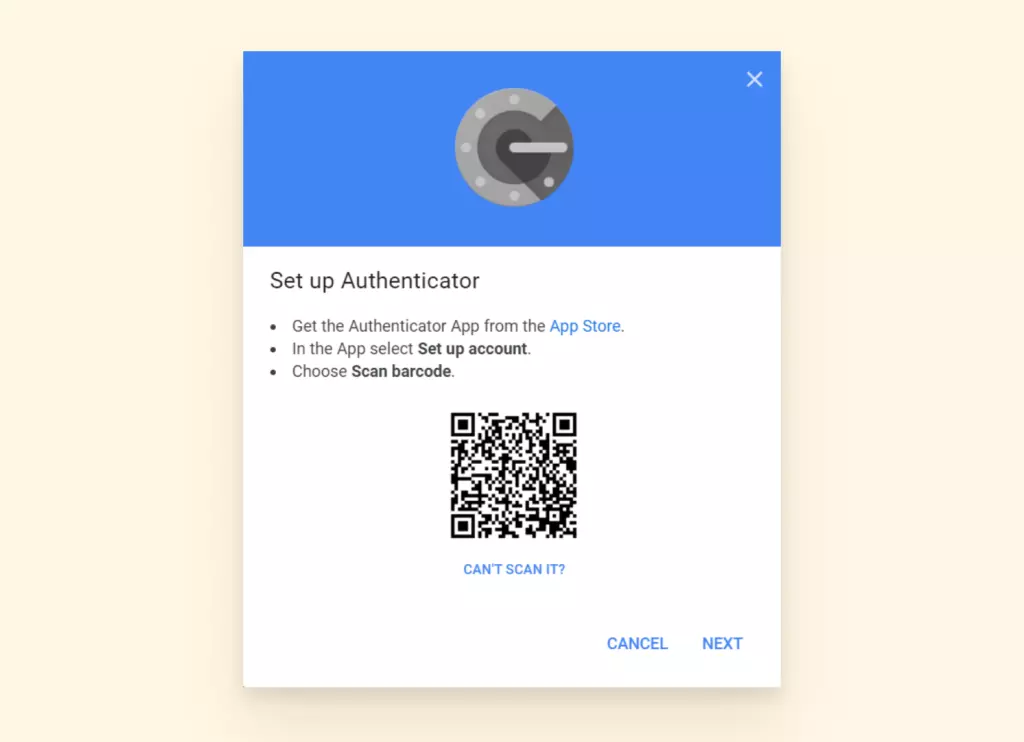 screenshot of google authenticator once you get the QR code