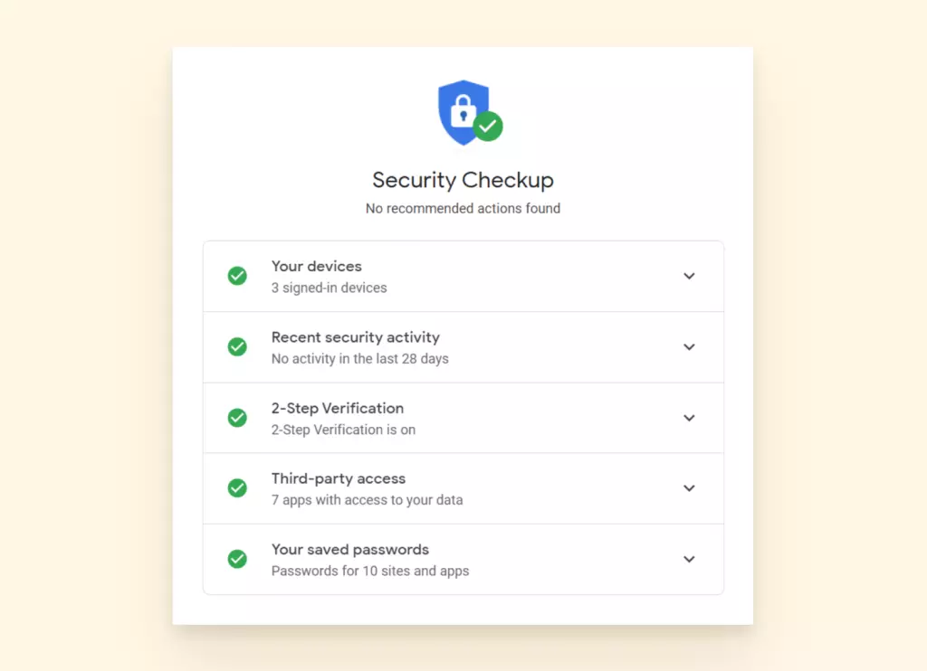screenshot of Google's security check up 