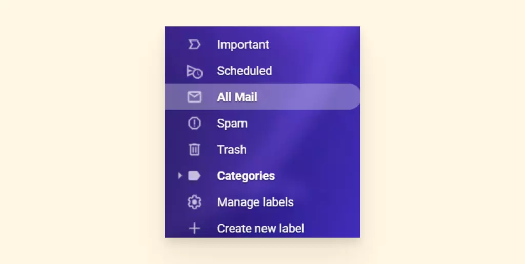 Screenshot of the All mail folder in gmail
