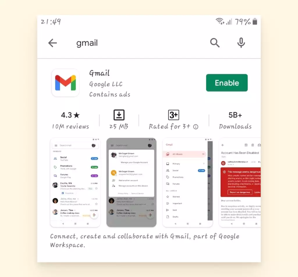 screenshot to show gmail in playstore