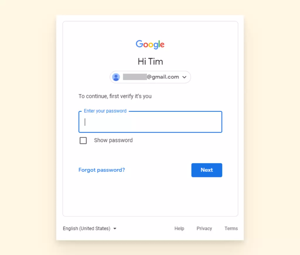 Gmail password prompt