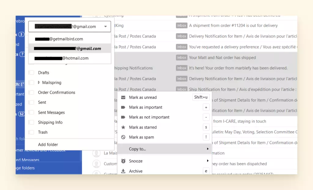 Screenshot of how to forward emails using mailbird 