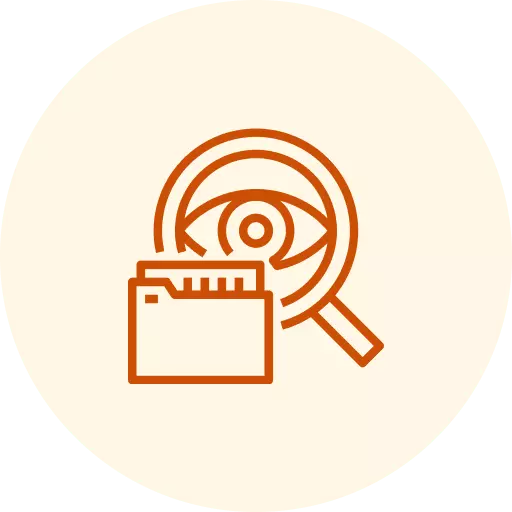 Icon of an eye inspecting a folder with a magnifying glass