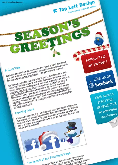 A preview of a seasons greetings email template