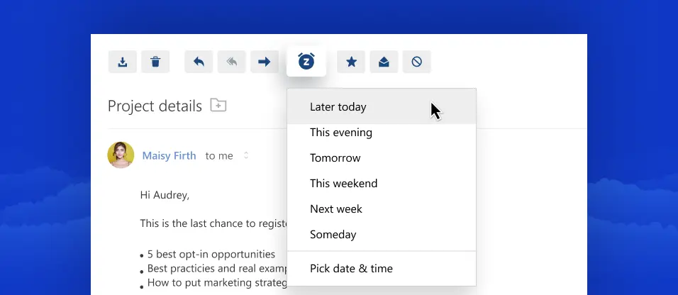 Snooze distracting emails to clean up your inbox when using GoDaddy