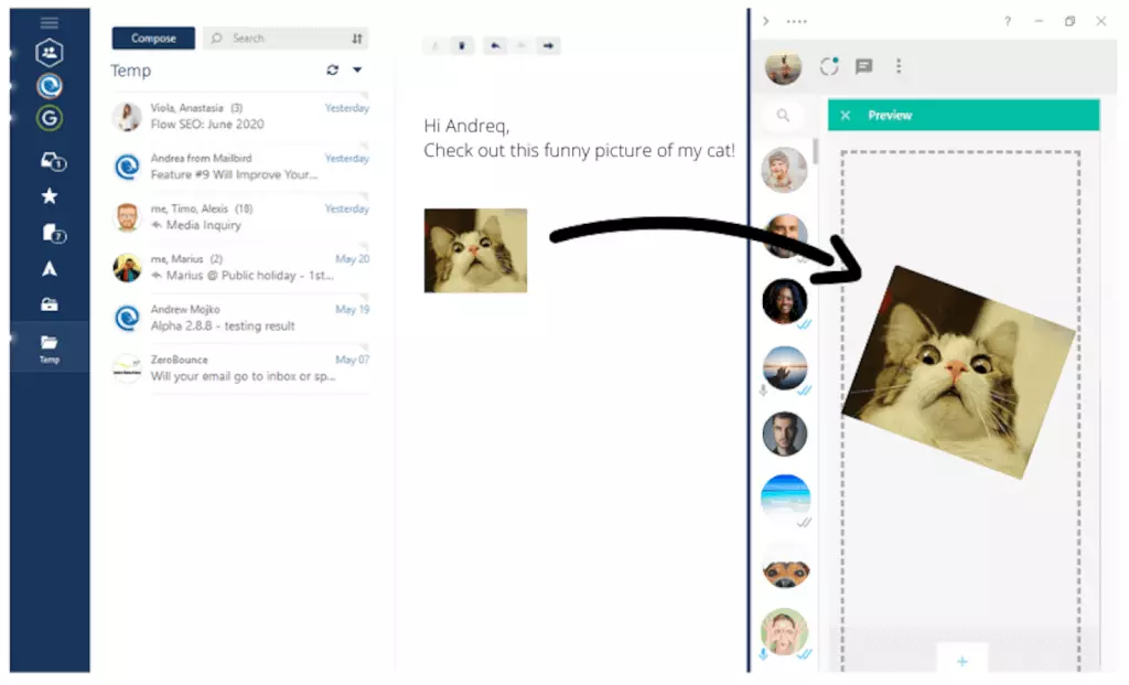 Adding images from email to WhatsApp in Mailbird
